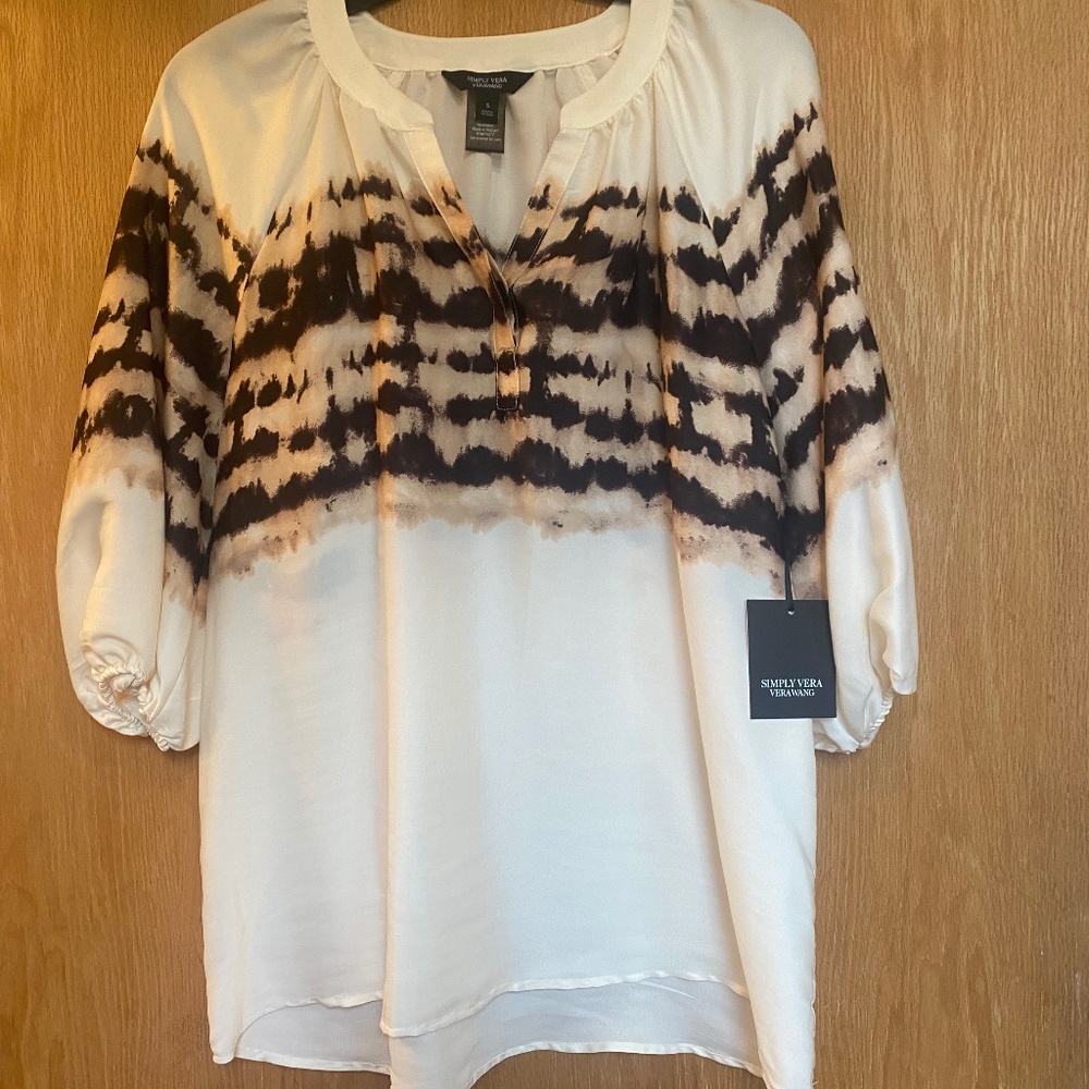 NWT Simply Vera Wang tie dye summer blouse work top size small peasant style